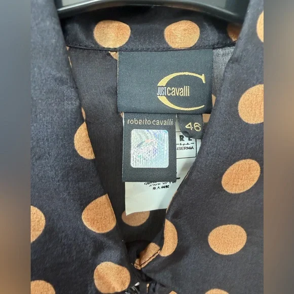 Just Cavalli by Roberto Cavalli Polka Dot Ruffled Silk Blouse Sz L (10/12) It 46 - Picture 9 of 11